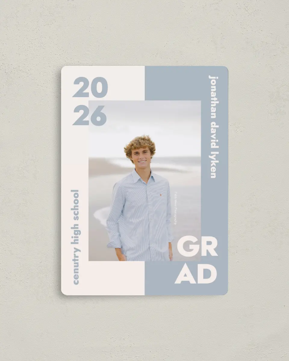 This is a 4" x 5½" Graduation Announcement Magnet called Changing Chapters printed in full color with a Luxe Satin finish