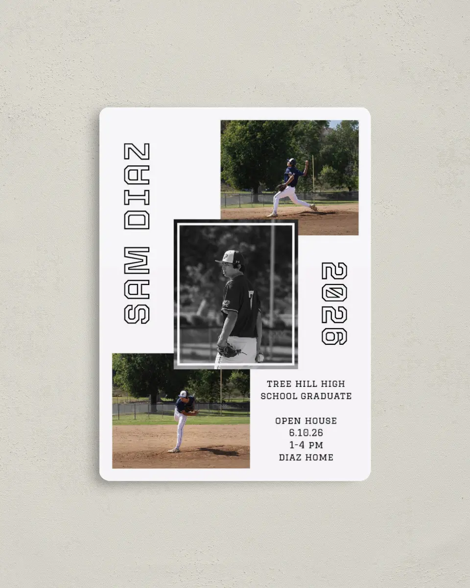 This is a 4" x 5½" Graduation Announcement Magnet called Last Run printed in full color with a Luxe Satin finish