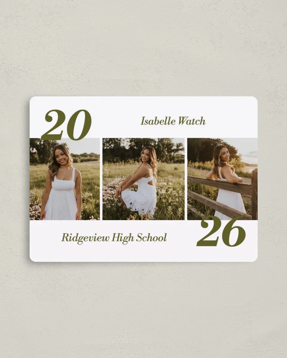 This is a 4" x 5½" Graduation Announcement Magnet called Grad Year printed in full color with a Luxe Satin finish