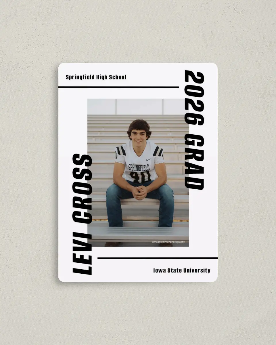 This is a 4" x 5½" Graduation Announcement Magnet called Go Long printed in full color with a Luxe Satin finish
