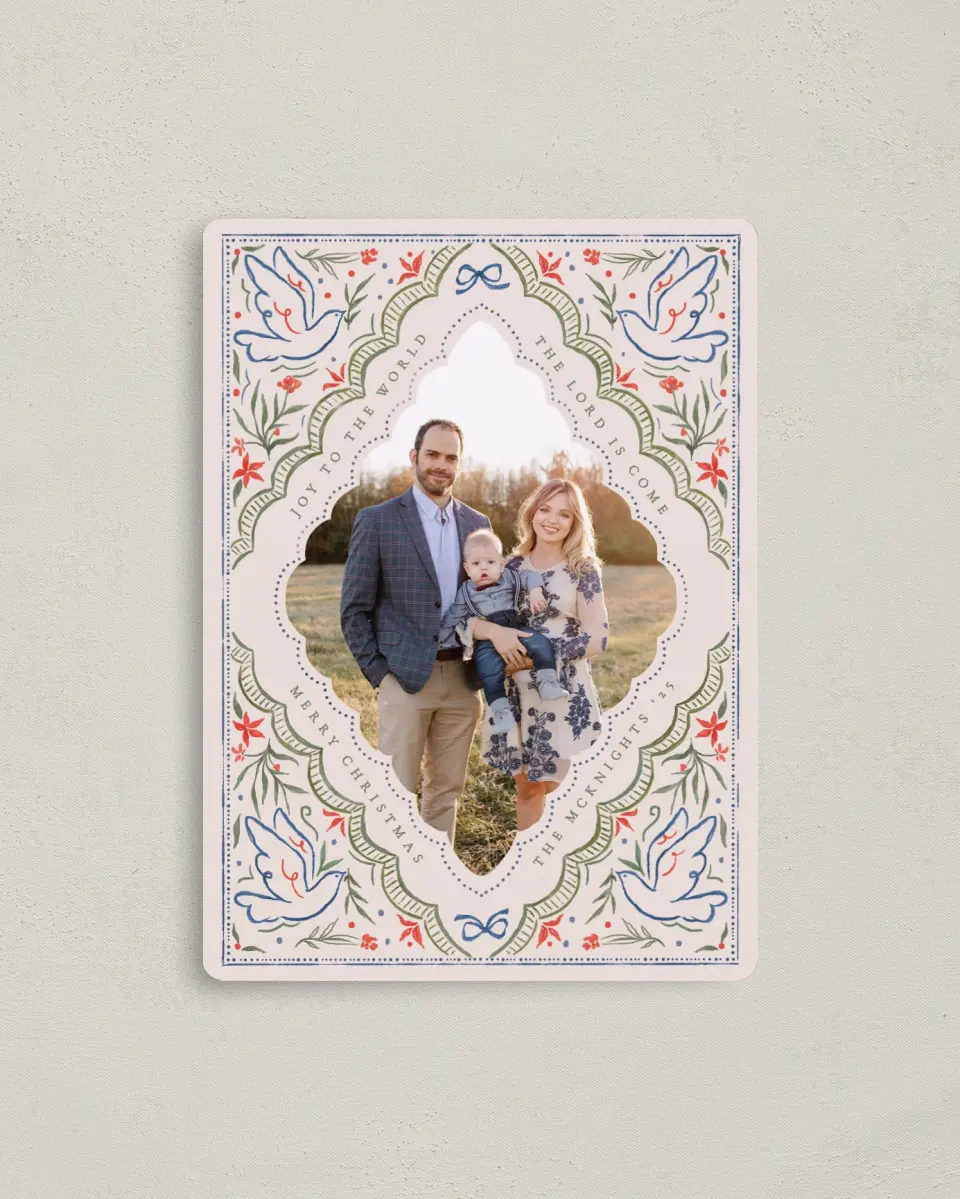 This is a 4" x 5½" Christmas Card called Faithful Joy printed in full color with a Luxe Satin finish
