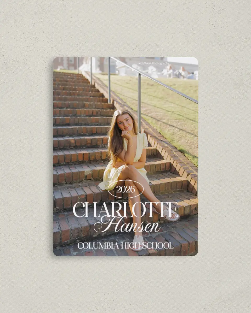 This is a 4" x 5½" Graduation Announcement Magnet called Retro Grad printed in full color with a Luxe Satin finish