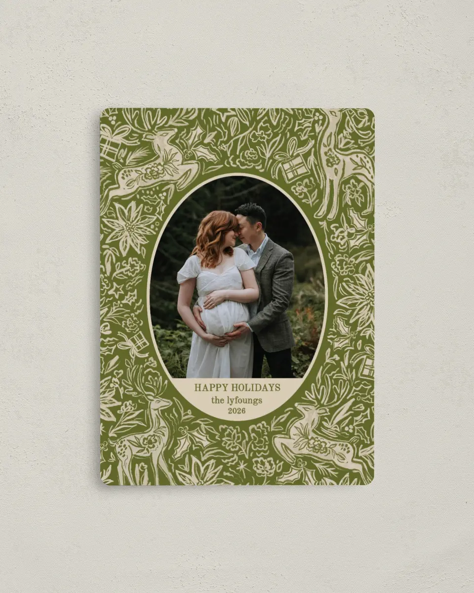 This is a 4" x 5½" Christmas Card called Flora Forest printed in full color with a Luxe Satin finish