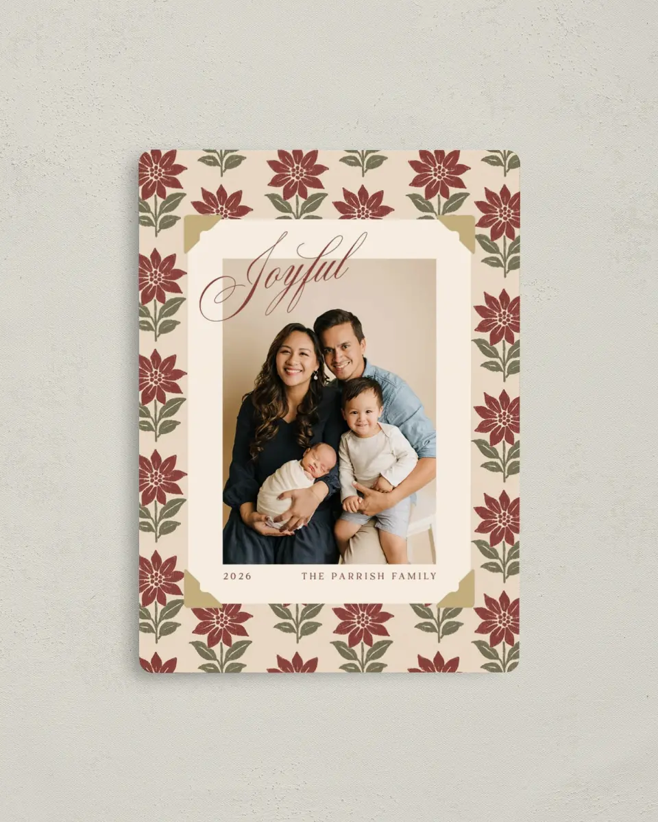 This is a 4" x 5½" Christmas Card called Paper Petals printed in full color with a Luxe Satin finish