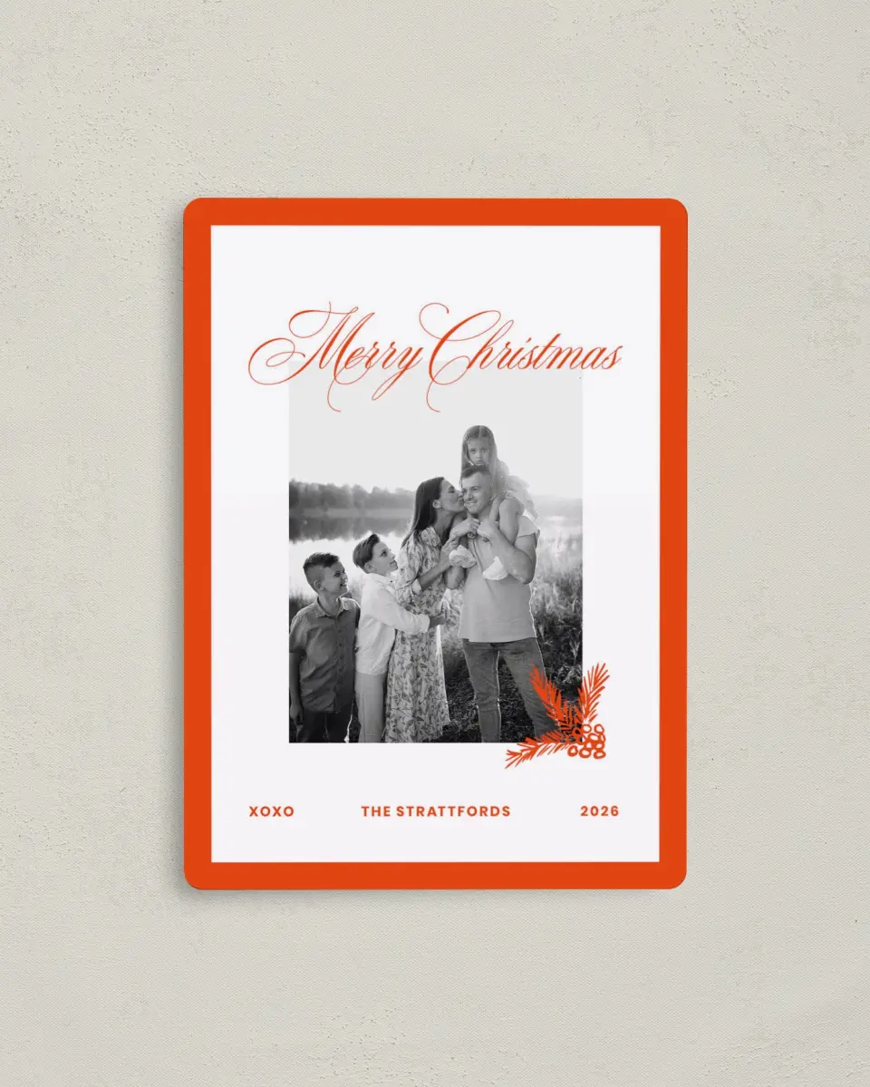 This is a 4" x 5½" Christmas Card called Modern Cheer printed in full color with a Luxe Satin finish