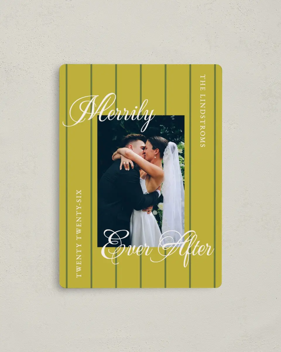 This is a 4" x 5½" Christmas Card called Holiday Ever After printed in full color with a Luxe Satin finish