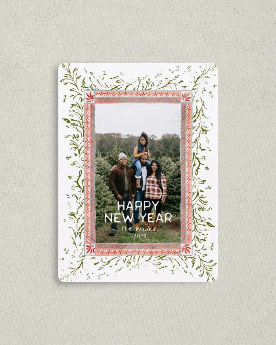 This is a 4" x 5½" Christmas Card called Festive Folk printed in full color with a Luxe Satin finish