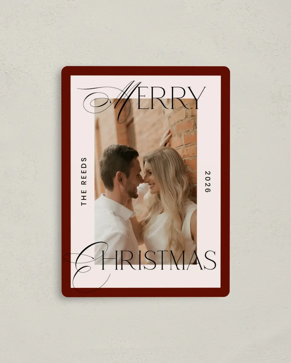 This is a 4" x 5½" Christmas Card called Modern Script printed in full color with a Luxe Satin finish