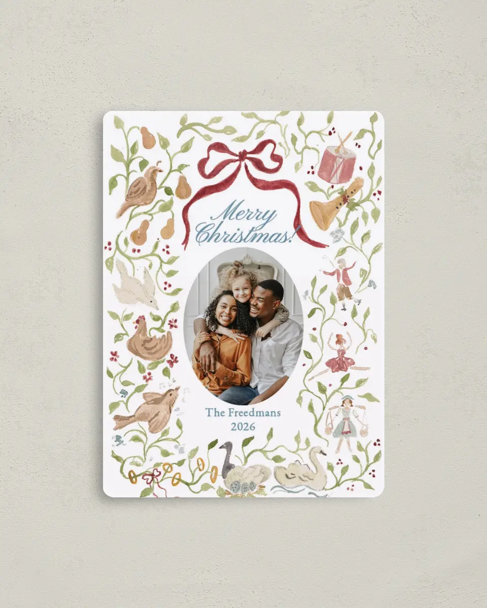 This is a 4" x 5½" Christmas Card called 12 Days of Christmas printed in full color with a Luxe Satin finish