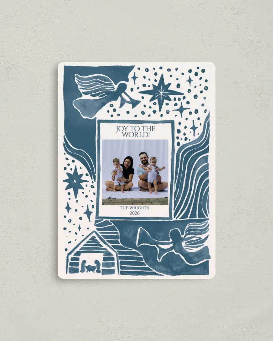 This is a 4" x 5½" Christmas Card called Heavenly Joy printed in full color with a Luxe Satin finish