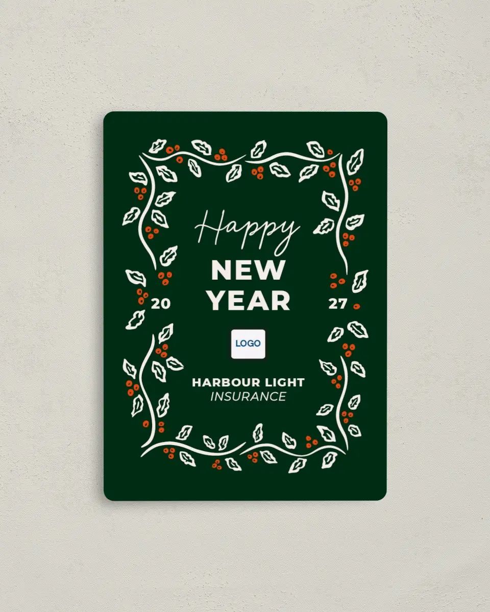 This is a 4" x 5½" Christmas Card called Corporate Celebration printed in full color with a Luxe Satin finish
