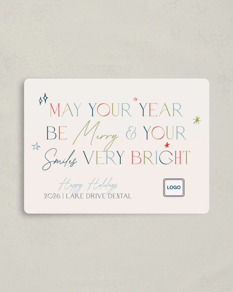 This is a 4" x 5½" Christmas Card called Bright Smiles printed in full color with a Luxe Satin finish