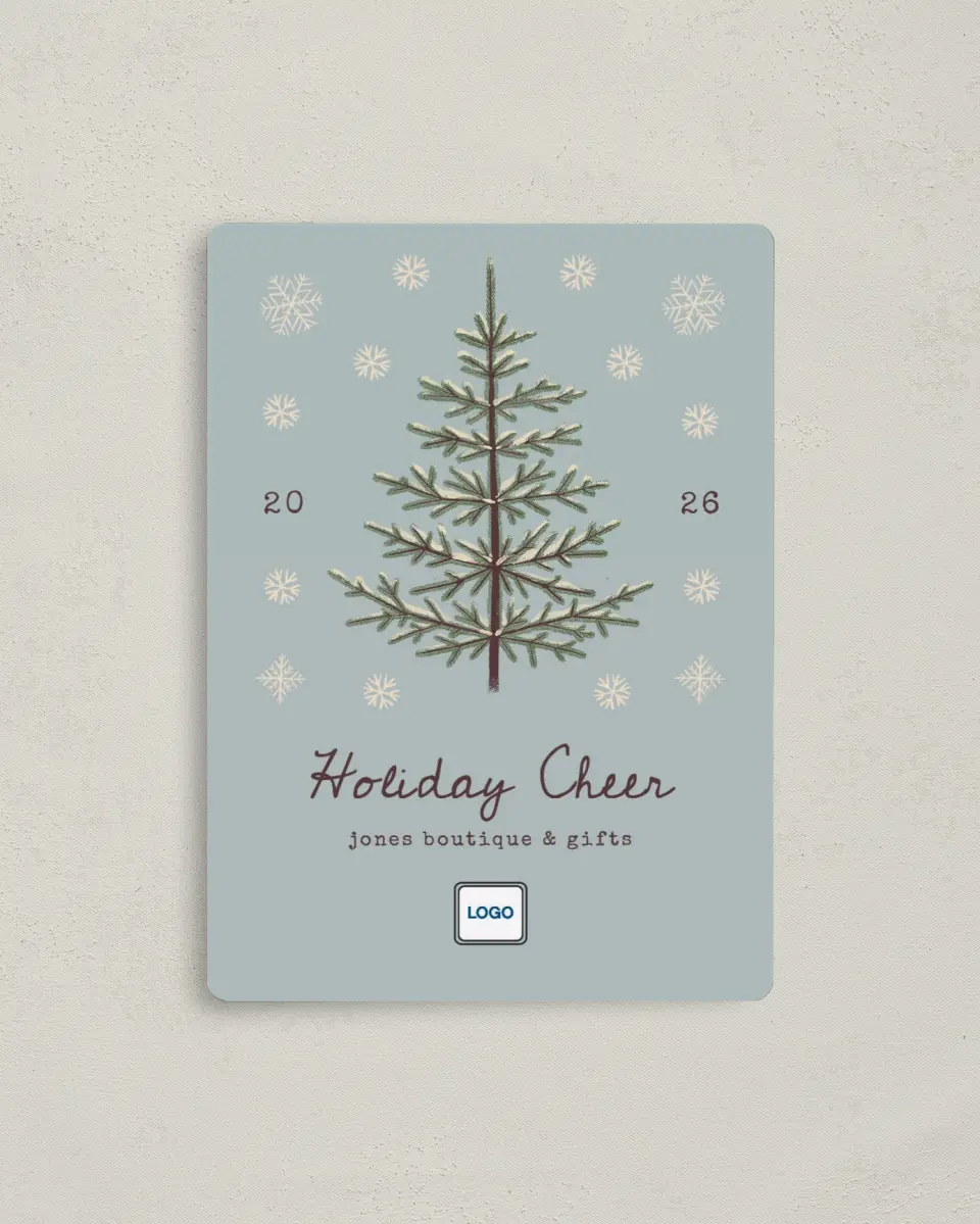 This is a 4" x 5½" Christmas Card called Sophisticated Snow printed in full color with a Luxe Satin finish