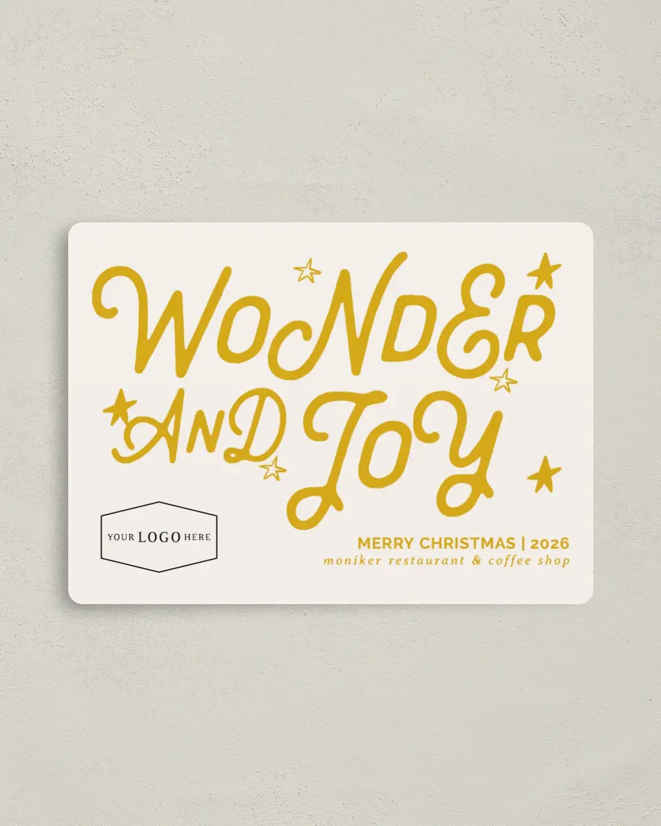 This is a 4" x 5½" Christmas Card called Wonder & Joy printed in full color with a Luxe Satin finish