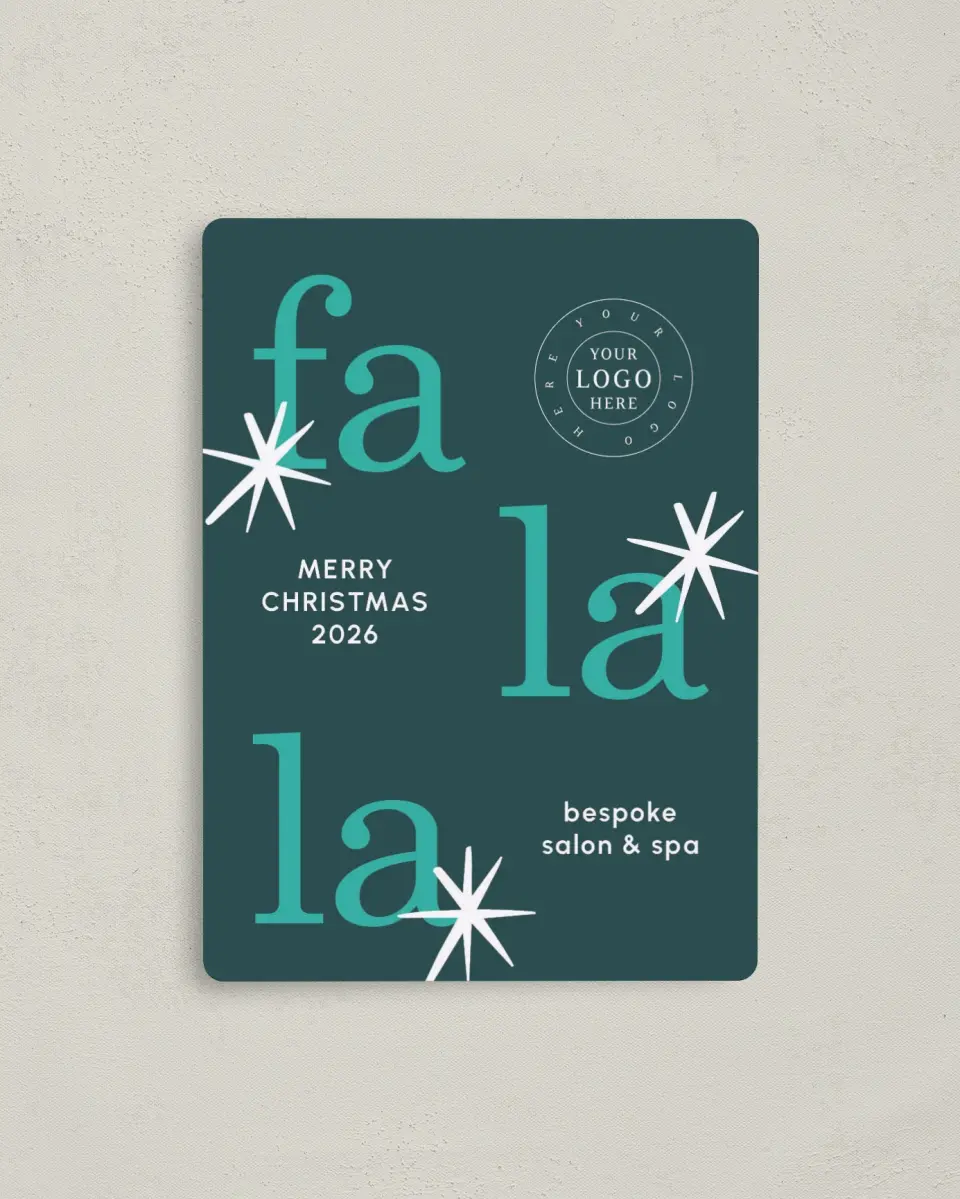 This is a 4" x 5½" Christmas Card called Fa La La Spa printed in full color with a Luxe Satin finish