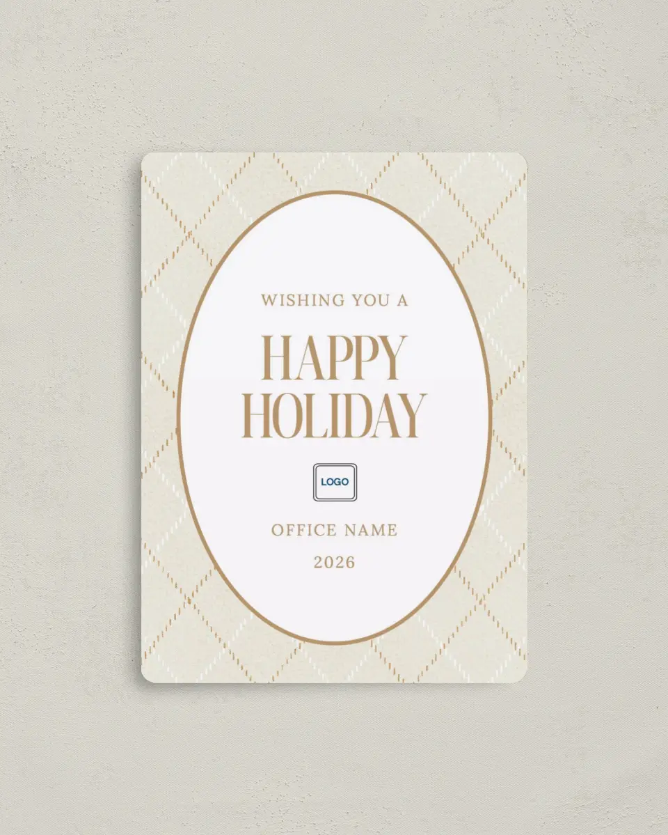 This is a 4" x 5½" Christmas Card called Plaid Pattern printed in full color with a Luxe Satin finish