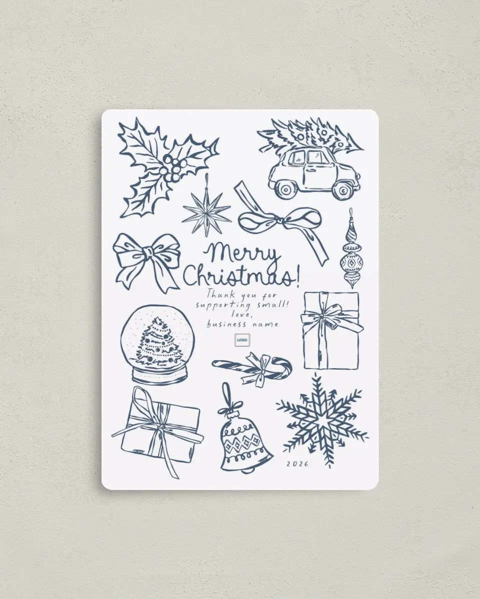 This is a 4" x 5½" Christmas Card called Small Business printed in full color with a Luxe Satin finish