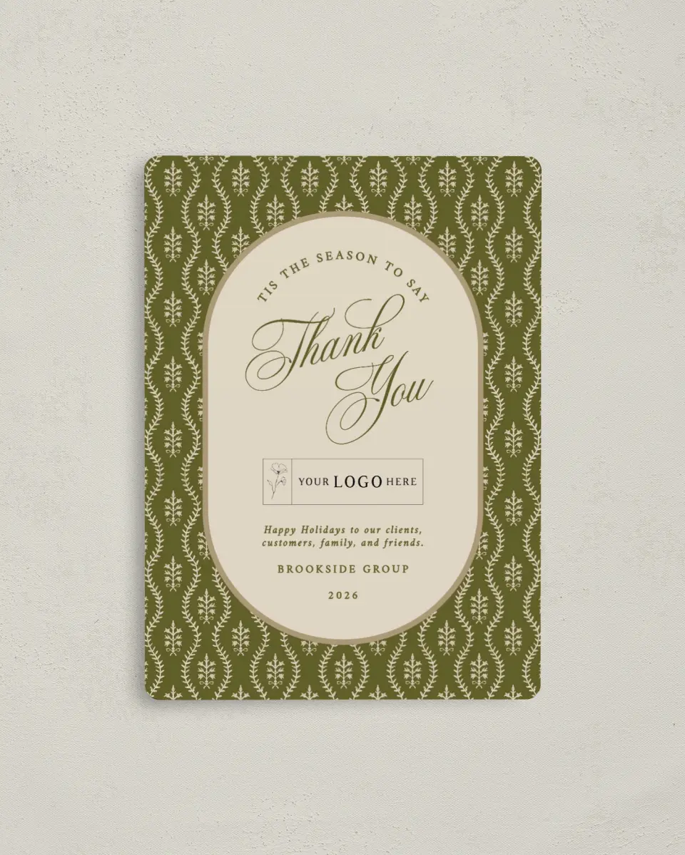 This is a 4" x 5½" Christmas Card called Grateful Season printed in full color with a Luxe Satin finish