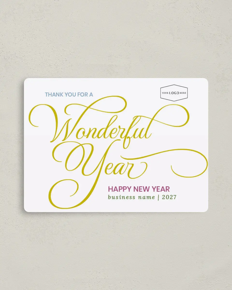 This is a 4" x 5½" Christmas Card called A Wonderful Year printed in full color with a Luxe Satin finish