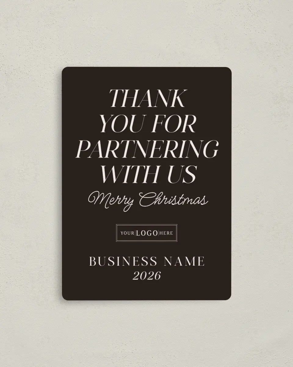 This is a 4" x 5½" Christmas Card called Business Partners printed in full color with a Luxe Satin finish