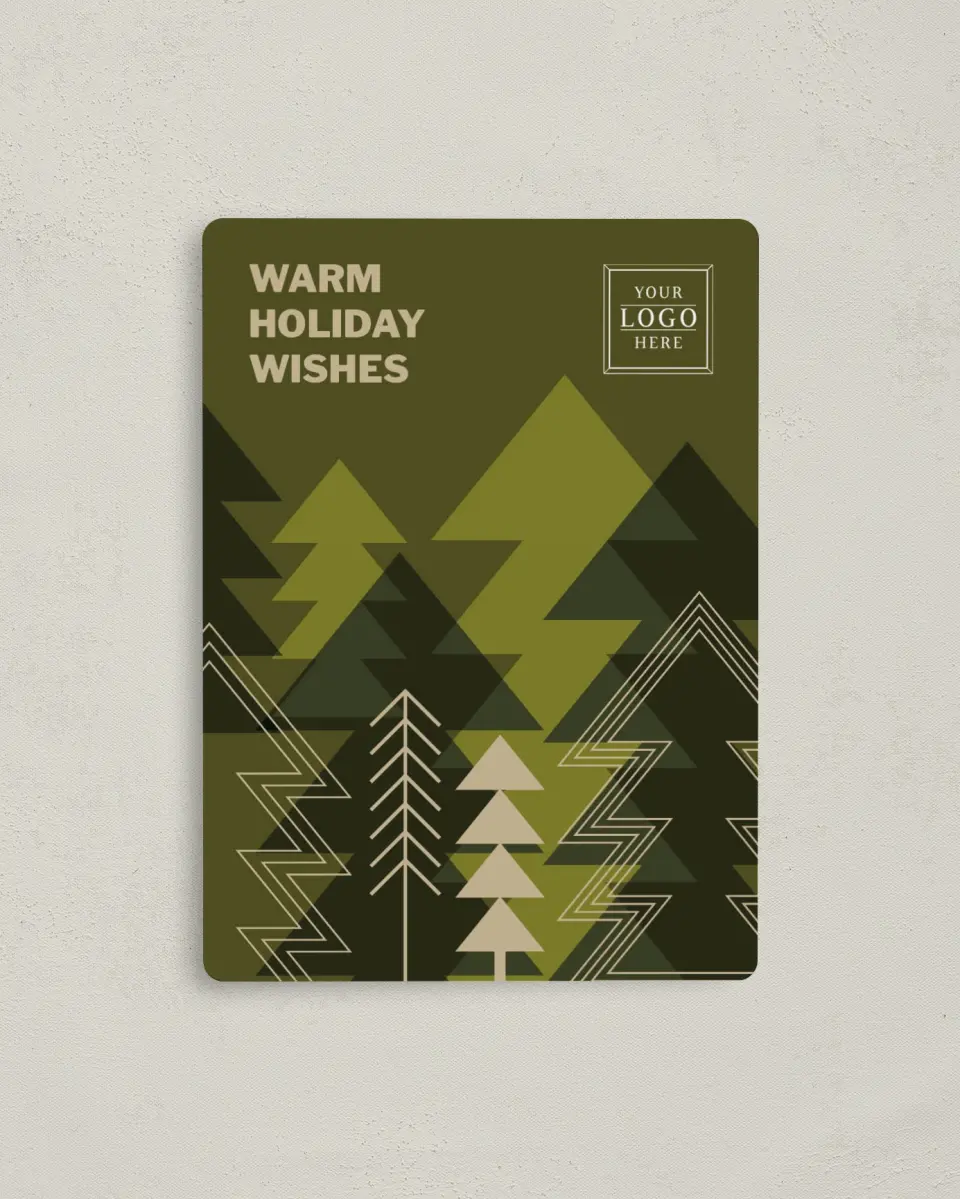 This is a 4" x 5½" Christmas Card called Evergreen Angles printed in full color with a Luxe Satin finish