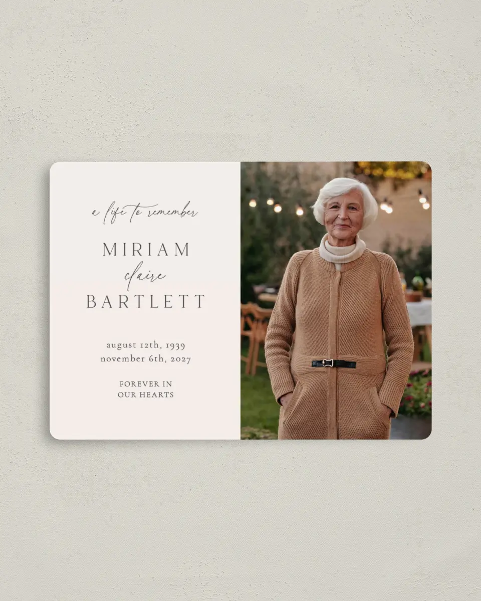 This is a 4" x 5½" Memorial Magnet called Cherished Life printed in full color with a Luxe Satin finish