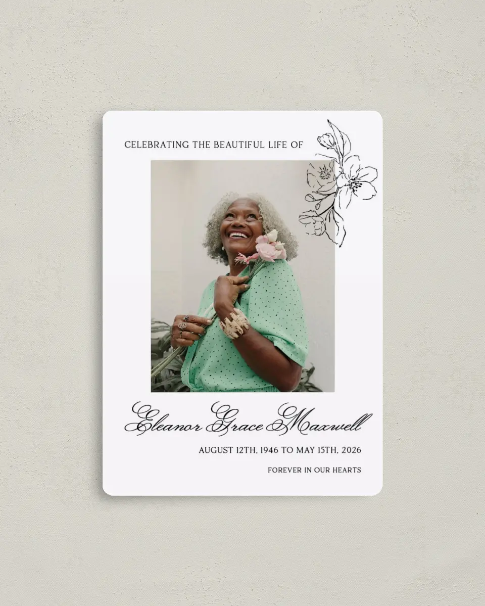 This is a 4" x 5½" Memorial Magnet called Peaceful Petals printed in full color with a Luxe Satin finish