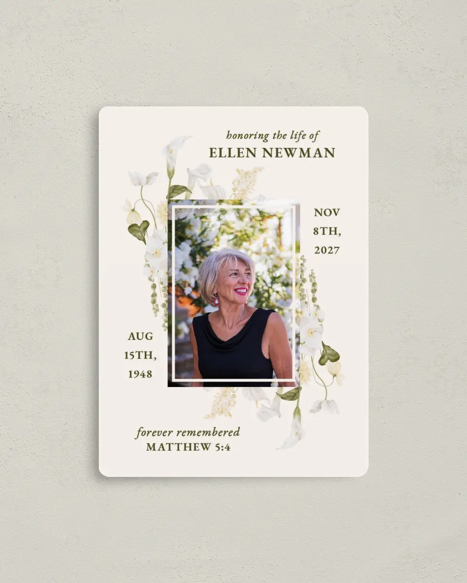 This is a 4" x 5½" Memorial Magnet called Lovely Lilies printed in full color with a Luxe Satin finish