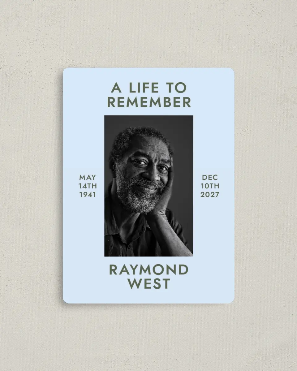This is a 4" x 5½" Memorial Magnet called Typed Memories printed in full color with a Luxe Satin finish