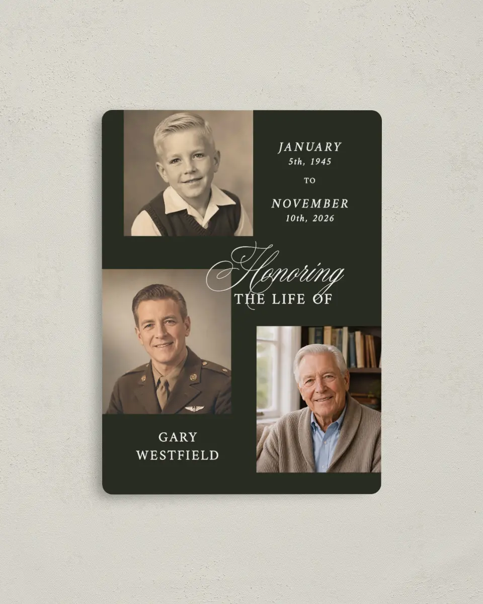 This is a 4" x 5½" Memorial Magnet called Leaving a Legacy printed in full color with a Luxe Satin finish