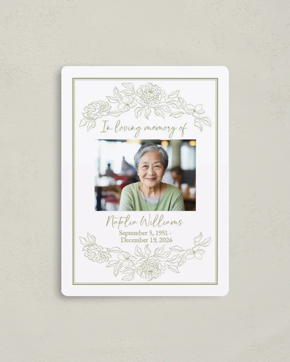 This is a 4" x 5½" Memorial Magnet called Forever Flourishing printed in full color with a Luxe Satin finish