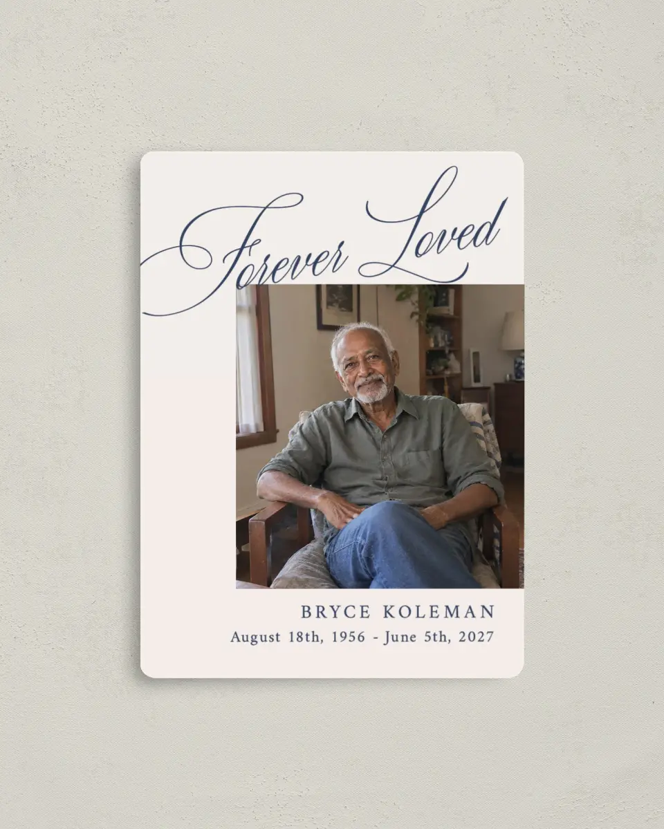 This is a 4" x 5½" Memorial Magnet called Forever Loved printed in full color with a Luxe Satin finish