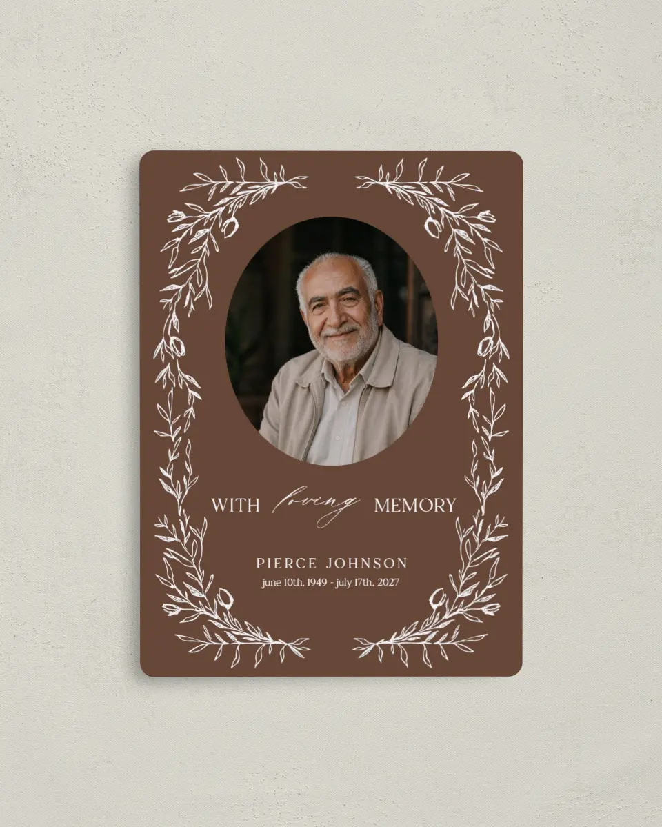 This is a 4" x 5½" Memorial Magnet called With Loving Memory printed in full color with a Luxe Satin finish