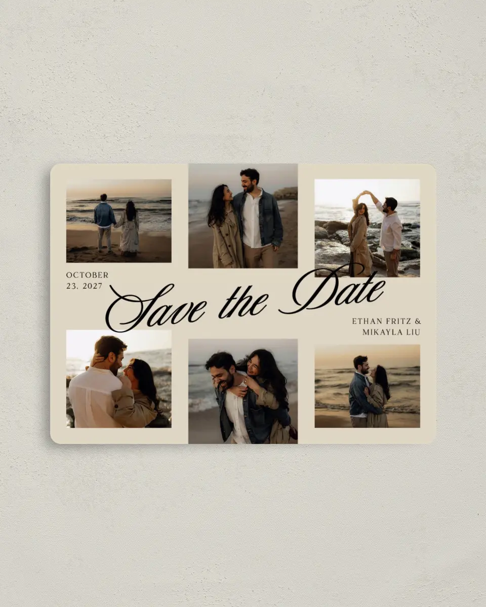 This is a 4" x 5½" Save the Date Magnet called Our Forever printed in full color with a Luxe Satin finish