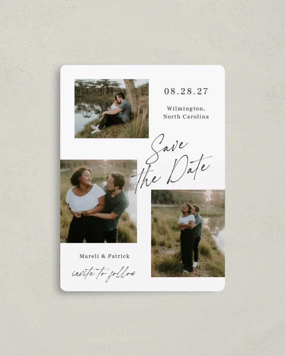 This is a 4" x 5½" Save the Date Magnet called Forever & Always Yours printed in full color with a Luxe Satin finish