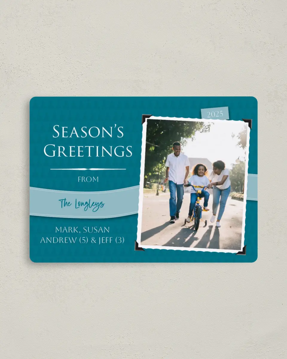 This is a 4" x 5½" Christmas Card called Blue Tree Greeting printed in full color with a Luxe Satin finish