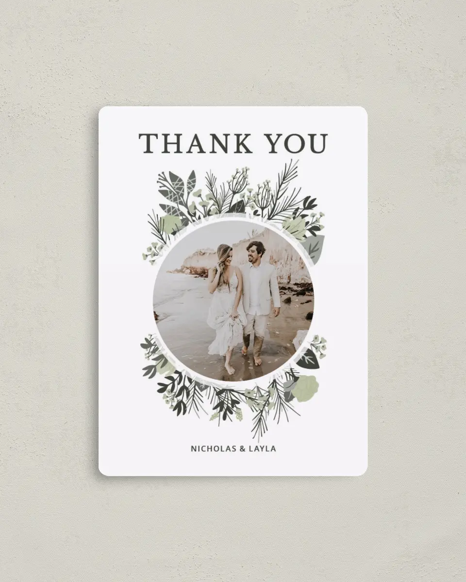 This is a 4" x 5½" Thank You Magnet called Greenery Crown printed in full color with a Luxe Satin finish