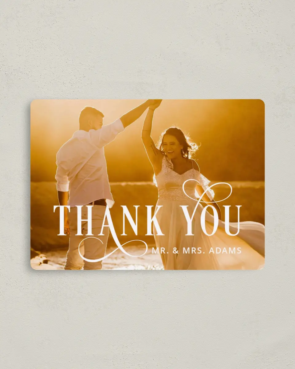 This is a 4" x 5½" Thank You Magnet called Love Infinity printed in full color with a Luxe Satin finish
