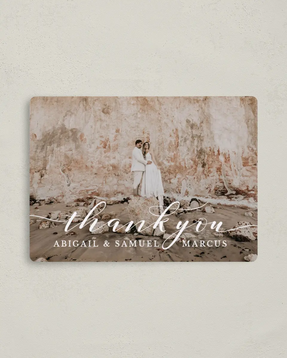 This is a 4" x 5½" Thank You Magnet called Timeless Eloquence printed in full color with a Luxe Satin finish