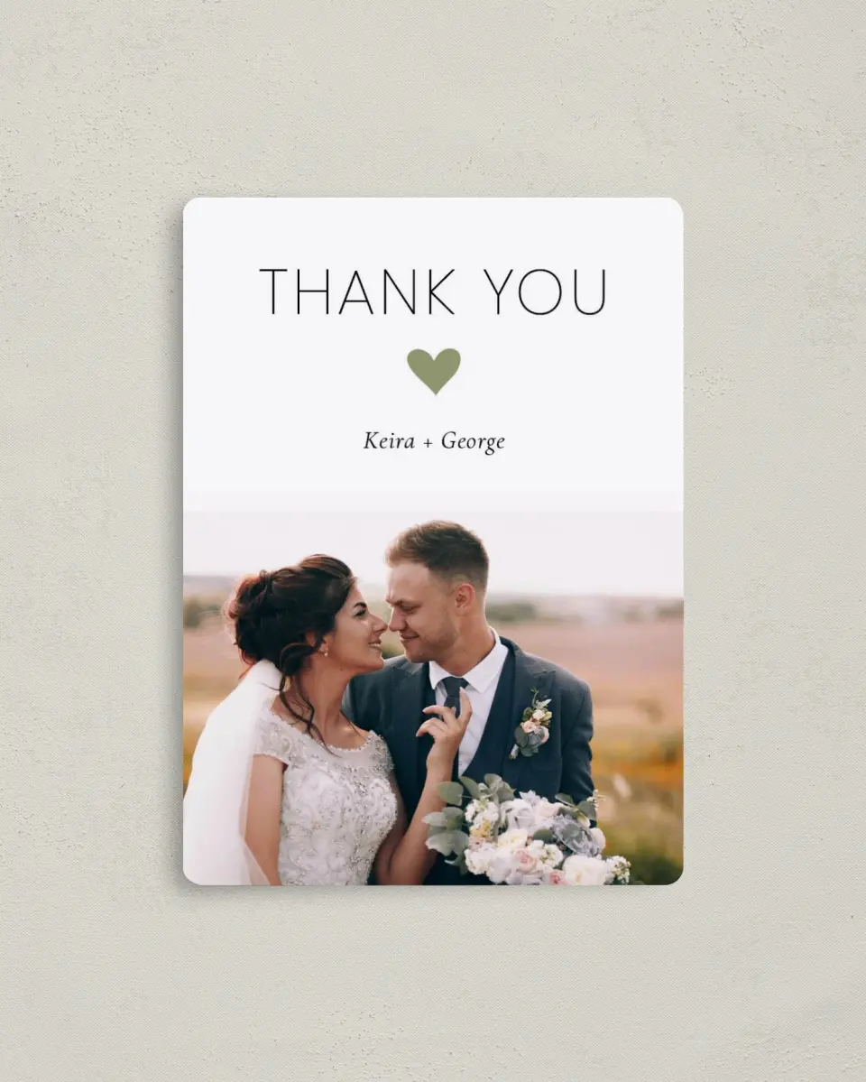 This is a 4" x 5½" Thank You Magnet called Heavenly Hearts printed in full color with a Luxe Satin finish
