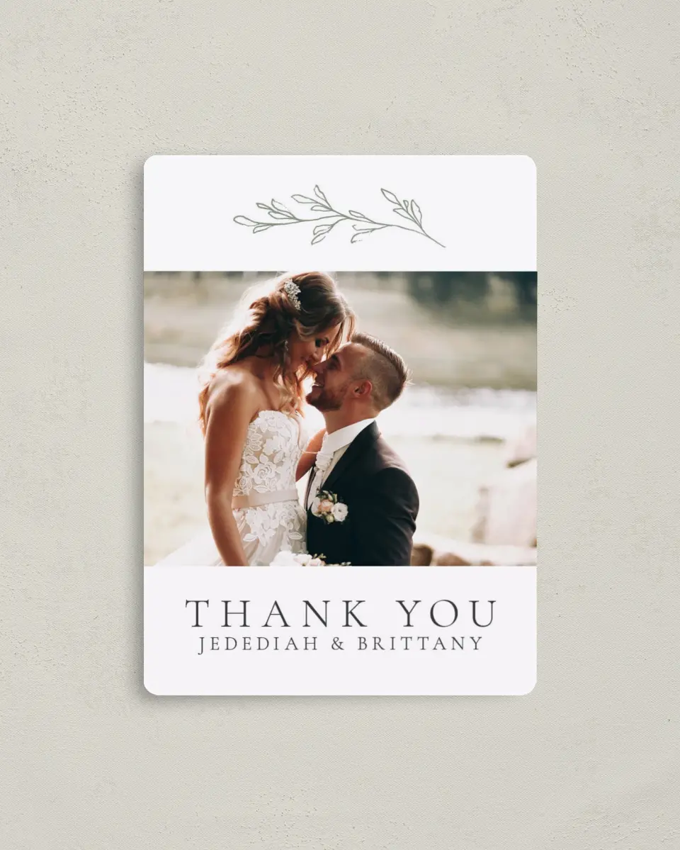This is a 4" x 5½" Thank You Magnet called Poetic Bloom printed in full color with a Luxe Satin finish