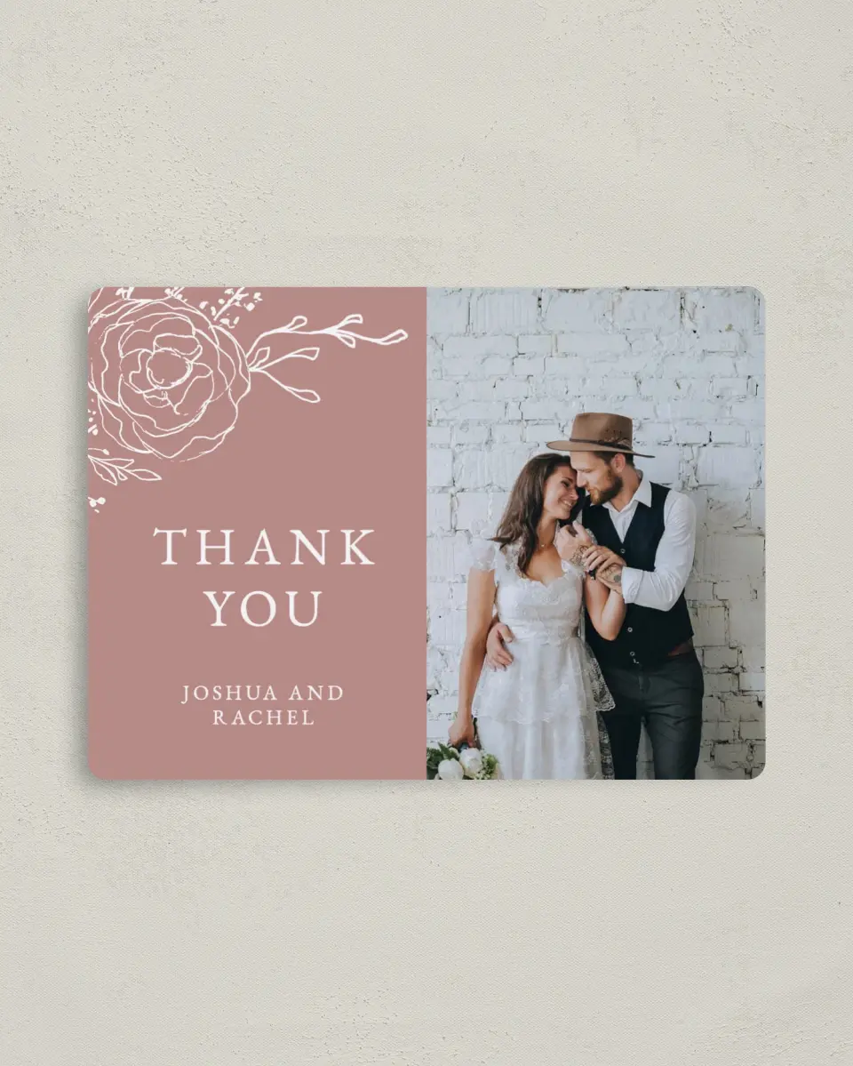 This is a 4" x 5½" Thank You Magnet called Blooming Rose printed in full color with a Luxe Satin finish