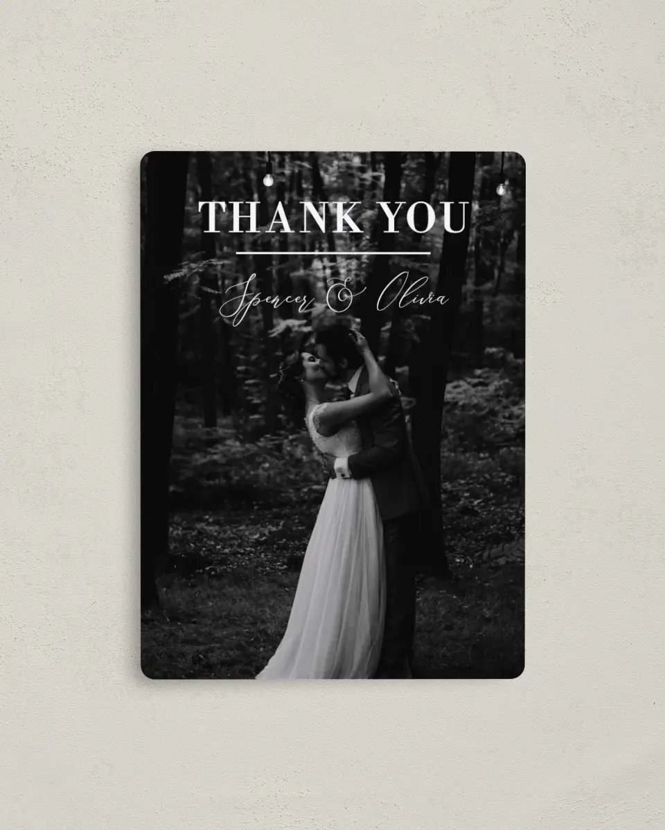 This is a 4" x 5½" Thank You Magnet called Marble Mystique printed in full color with a Luxe Satin finish