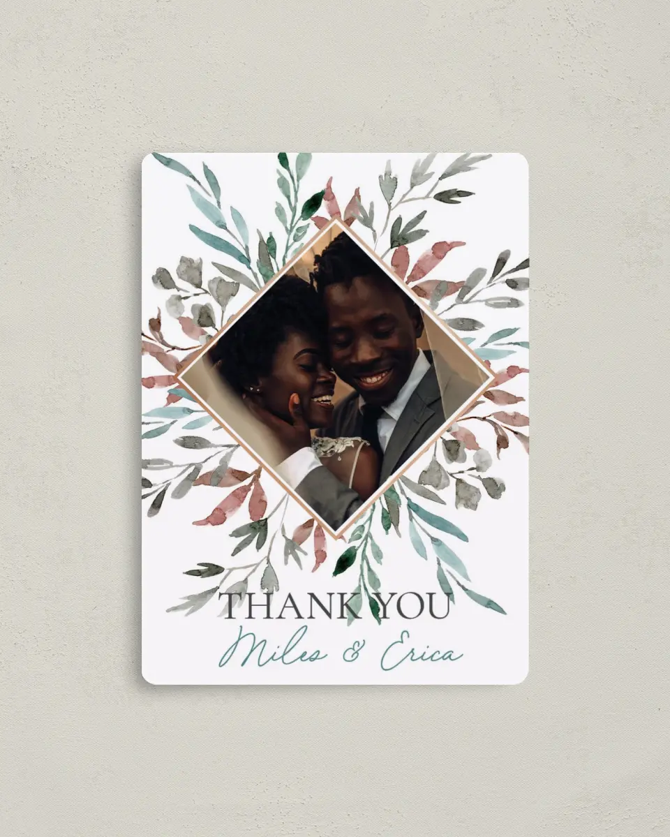This is a 4" x 5½" Thank You Magnet called Blissfully Fall printed in full color with a Luxe Satin finish