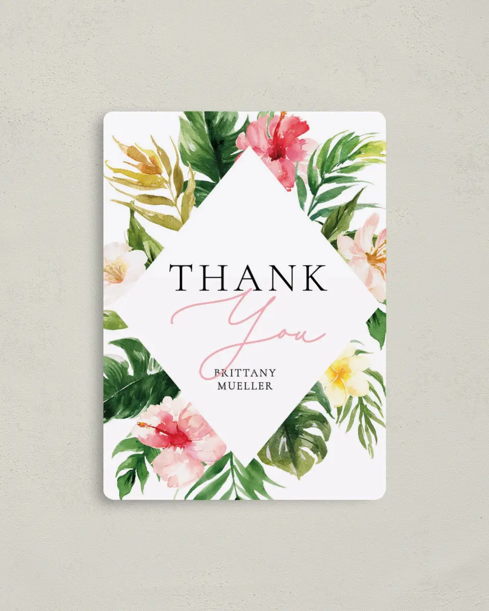This is a 4" x 5½" Newlywed called Lovely Tropics printed in full color with a Luxe Satin finish