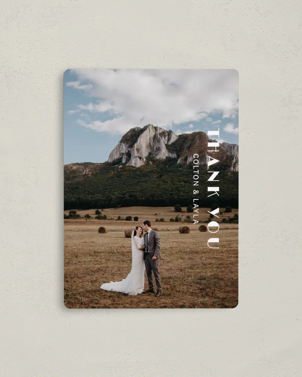 This is a 4" x 5½" Thank You Magnet called Boldy Forward printed in full color with a Luxe Satin finish