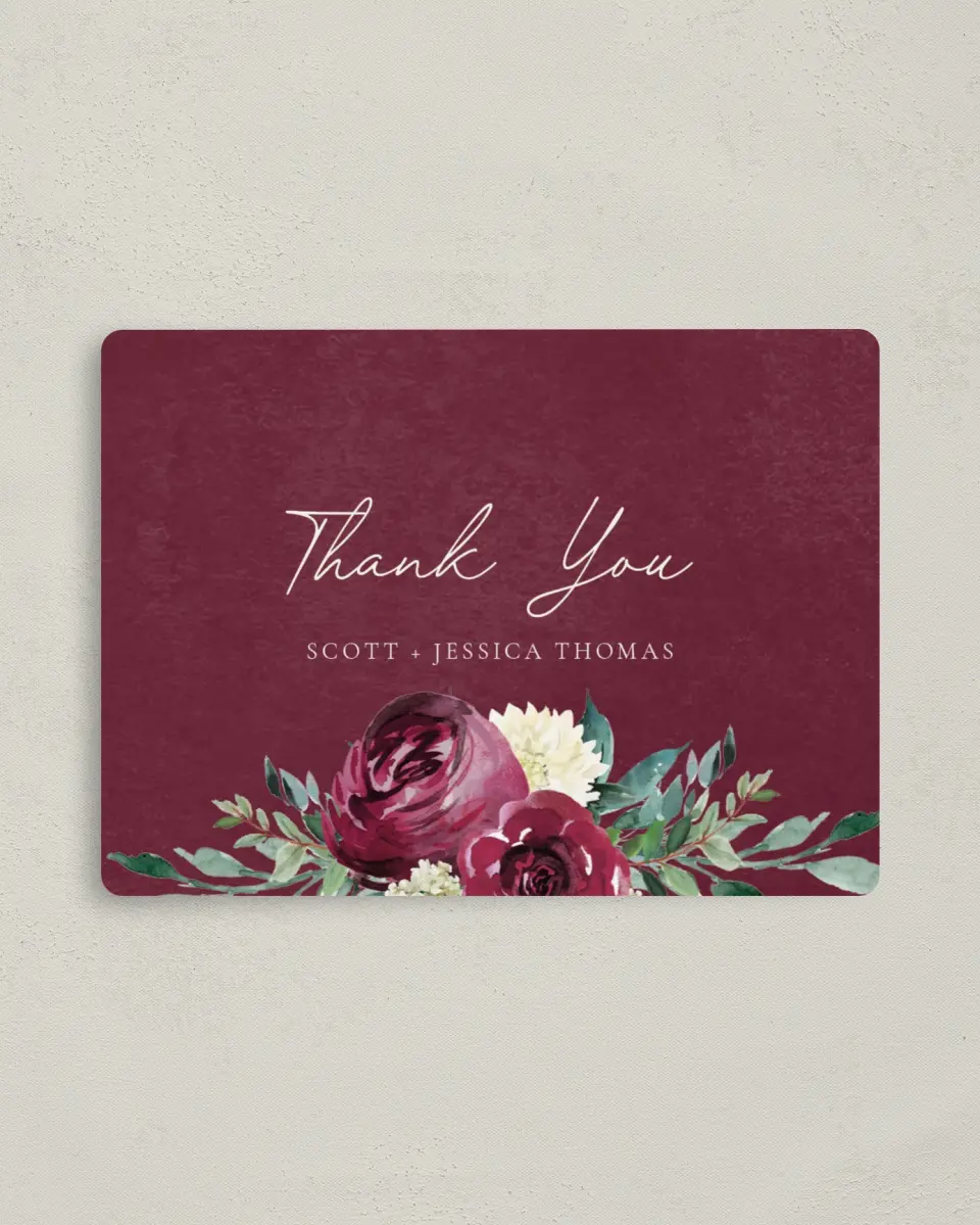 This is a 4" x 5½" Thank You Magnet called Floral Touch printed in full color with a Luxe Satin finish