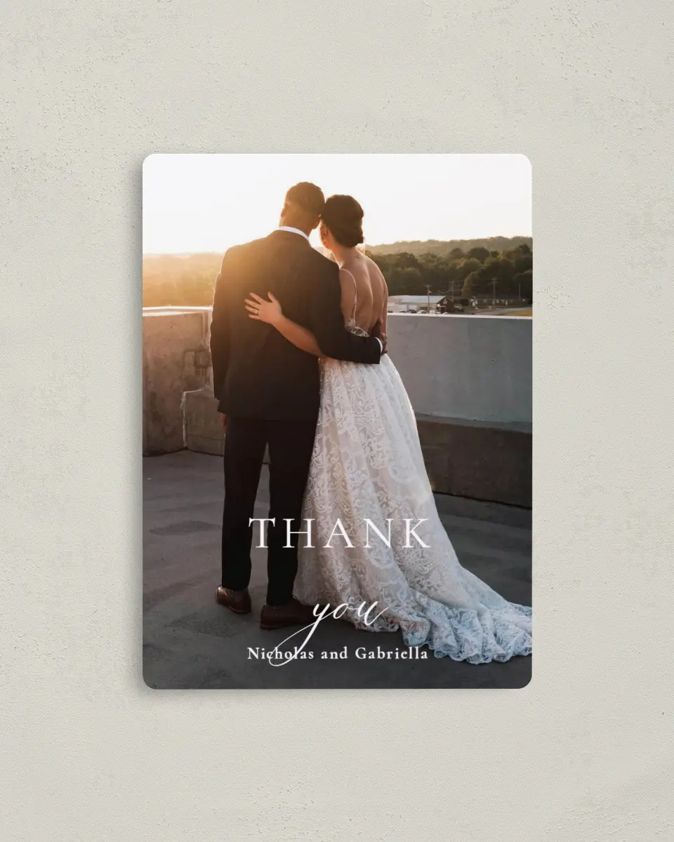 This is a 4" x 5½" Thank You Magnet called Minimalist Type printed in full color with a Luxe Satin finish