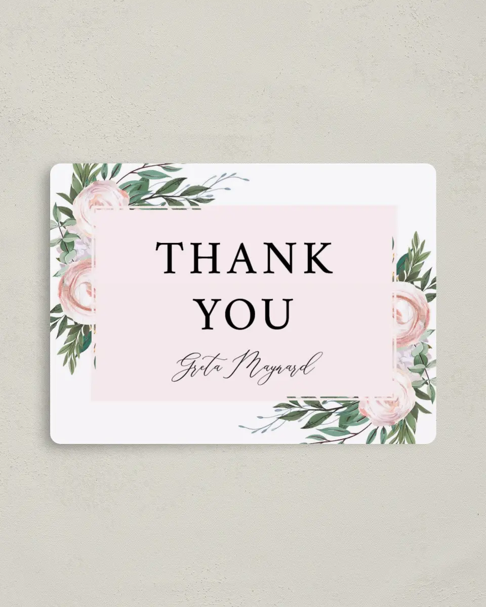 This is a 4" x 5½" Newlywed called Gouache Roses printed in full color with a Luxe Satin finish