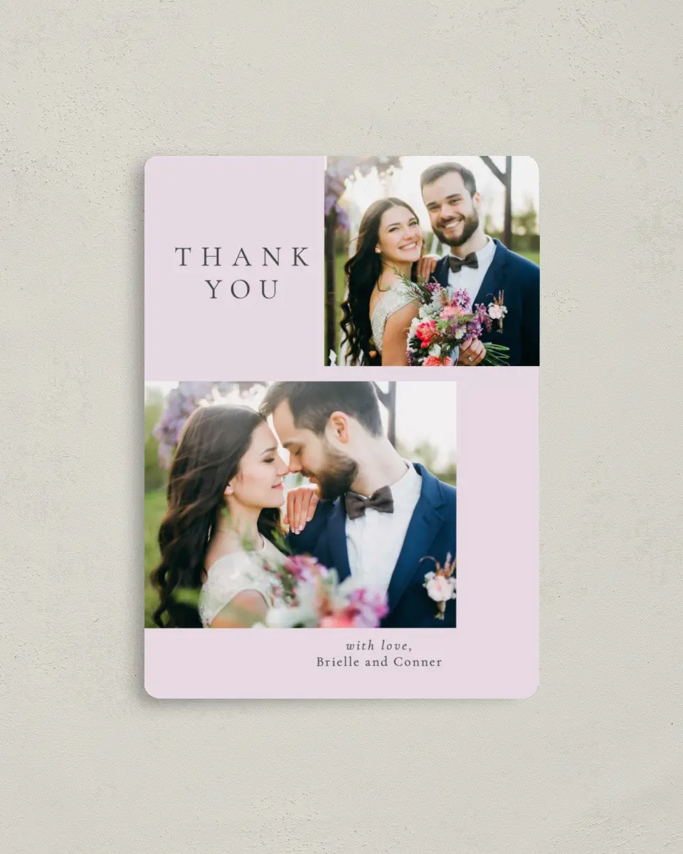 This is a 4" x 5½" Thank You Magnet called Modest Moment printed in full color with a Luxe Satin finish